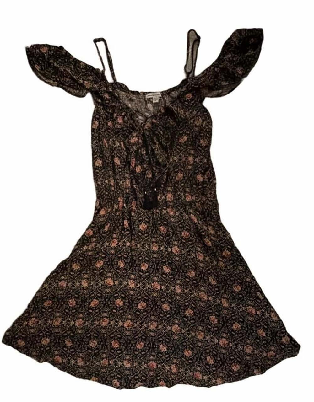 American Eagle Outfitters Floral Print Off-The-Shoulder Sleeveless Dress with Dr